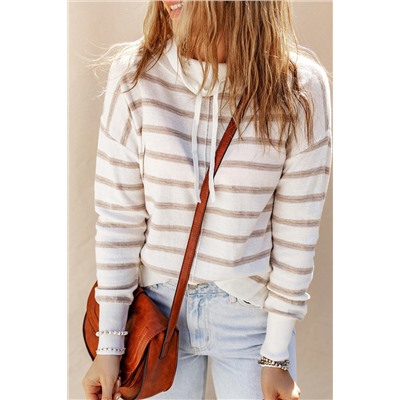 Cowl Neck Striped Print Drop Shoulder Sweater