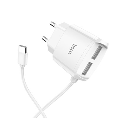 Адаптер Сетевой с кабелем Hoco C59A Mega Joy 2USB 2,4A/10W (USB/Type-C) (white)