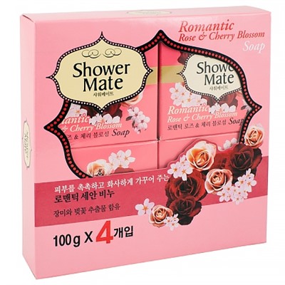 KeraSys SHOWER MATE Romantic Rose & Cherry Blossom Soap Мыло роза и вишневый цвет 4*100 г