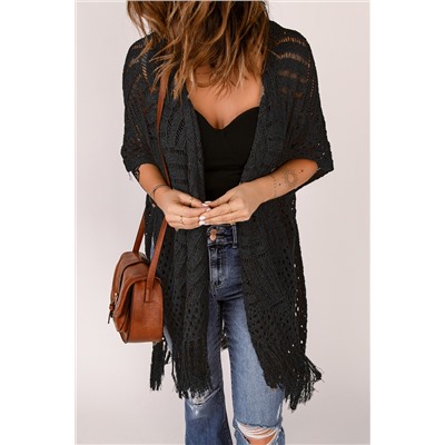 Black Loose Knitwear Kimono with Slits