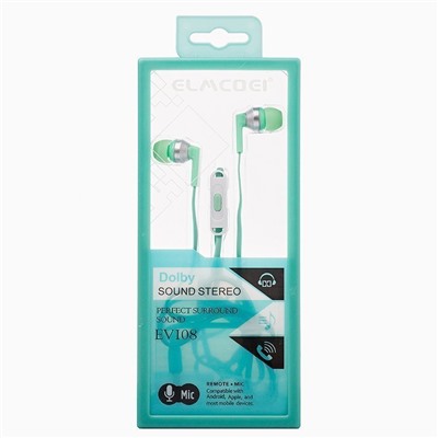 Проводные наушники с микрофоном внутриканальные Elmcoei EV108 Dolby Jack 3,5  (mint)