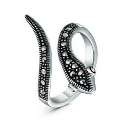 Кольцо из чернёного серебра с марказитами - Змея