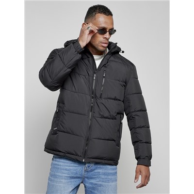 Куртка спортивная мужская зимняя с капюшоном черного цвета 8362Ch