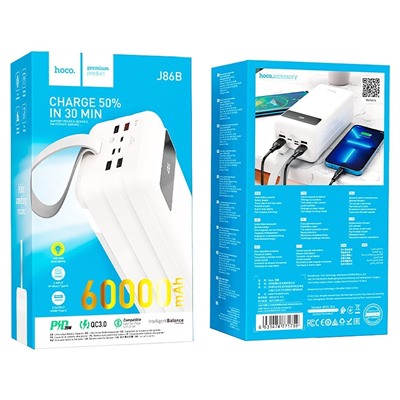 Внешний аккумулятор Hoco J86B PD QC 60000mAh Micro/Type-C/Lightning/USB*4/Type-C (white)