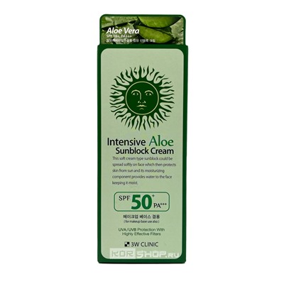 Интенсивный солнцезащитный крем с алоэ Intensive Aloe Sunblock Cream 3W Clinic, Корея, 70 мл Акция