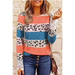 Lace Splicing Leopard Color Block Top