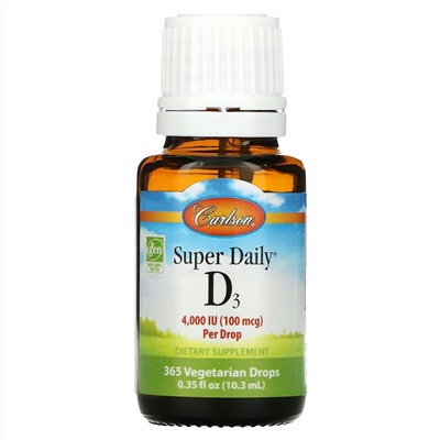 Carlson Labs, Super Daily D3, 100 mcg (4,000 IU), 0.35 fl oz (10.3 ml)