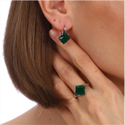Комплект коллекция "Дубай", покрытие посеребрение с камнем, цвет матово-зеленый, серьги, кольцо р-р 19, Е6165, арт.747.805