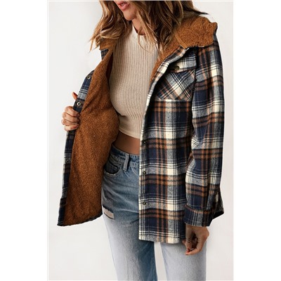 Plaid Pattern Sherpa Lined Hooded Shacket