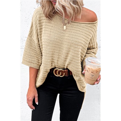 Apricot Textured Knit Drop Shoulder Tee