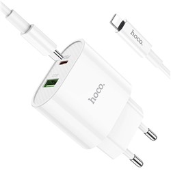 Адаптер Сетевой с кабелем Hoco C95A PD QC3.0 (повр. уп.) USB/Type-C 3A/20W (Type-C/Lightning) (white)