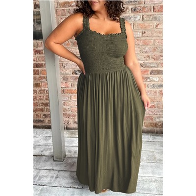 Jungle Green Shirred Bust Sleeveless Plus Size Maxi Dress