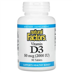 Natural Factors, Vitamin D3, 50 mcg (2,000 IU), 90 Tablets