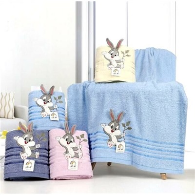 Махровое полотенце "Кролик Банни"- ЛАВАНДА 35*75 см. хлопок 100%