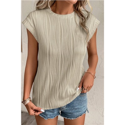 Apricot Wavy Texture Cap Sleeve Top