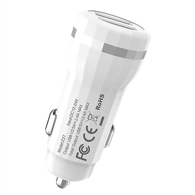 Адаптер Автомобильный Hoco Z27 2USB/5V/2.4A (повр. уп.) (white)