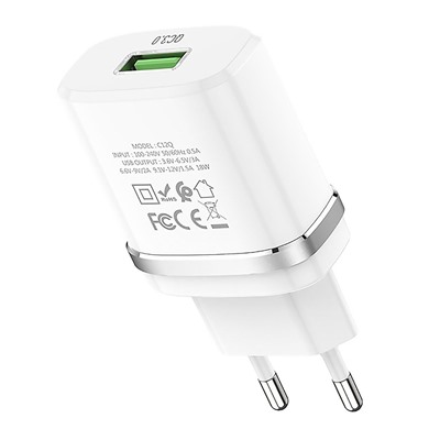 Адаптер Сетевой с кабелем Hoco C12Q QC3.0 (повр. уп.) USB 3A/18W (USB/Type-C) (white)