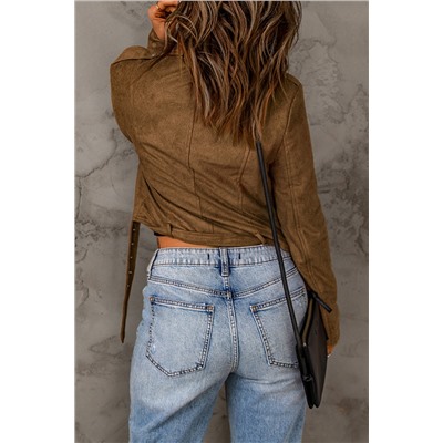 Brown Vegan Suede Zip Detail Moto Jacket