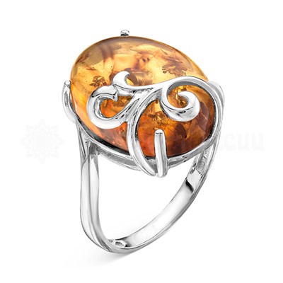 Кольцо из серебра с янтарем родированное