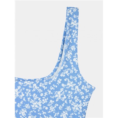 Платье с цветочным узором в стиле «skater» серо-голубой