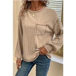 Pale Khaki Loose Exposed Stitching Textured Knit Top