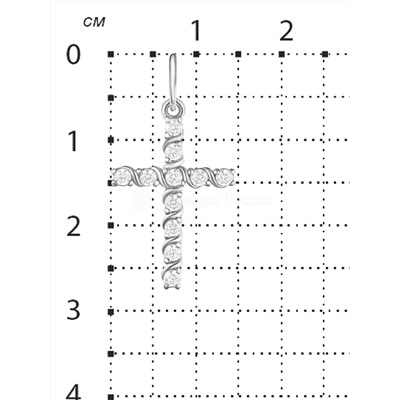 Подвеска-крест из серебра с фианитами родированная 925 пробы П-2191-Р