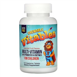 Vitables, жевательные мультивитамины с пробиотиками и ферментами, для детей, ассорти фруктовых вкусов, 120 вегетарианских таблеток