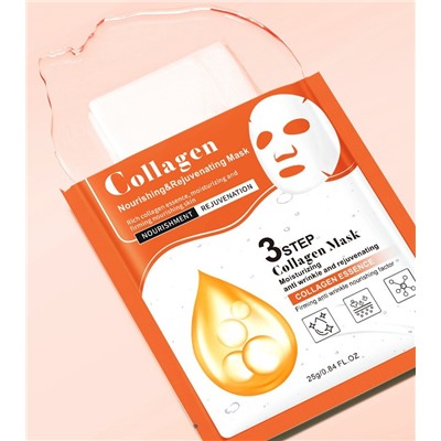 Антивозрастная трехступенчатая система для ухода за кожей лица с коллагеном Bioaqua Collagen Nourishing & Rejuvenating Mask (ОРАНЖЕВАЯ УПАКОВКА)
