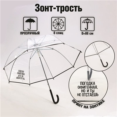 Зонт-купол "Погодка офигительная, но и ты не отстаёшь", 8 спиц, d = 88 см, прозрачный