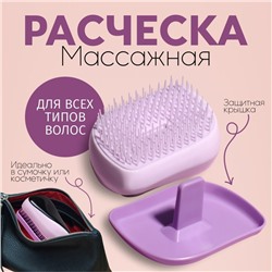 Расчёска массажная, с крышкой, 5 × 9 см, PVC-коробка, цвет МИКС