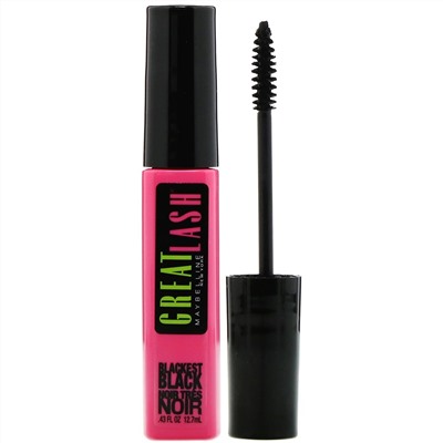 Maybelline, Тушь для ресниц Great Lash, оттенок 100 угольно-черный, 12,7 мл