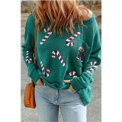Зеленый свитер с рождественским принтом и карманом