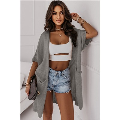 Gray Dolman Half Sleeve Pocketed Long Cardigan