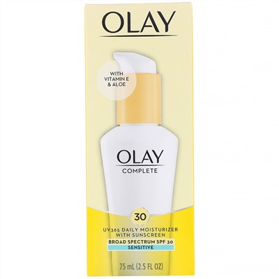 Olay, Complete, UV365, дневное увлажняющее средство, SPF 30, для чувствительной кожи, 75 мл (2,5 жидк. унции)