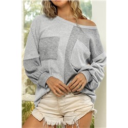 Gray Contrast Patchwork Double Chest Pocket Top