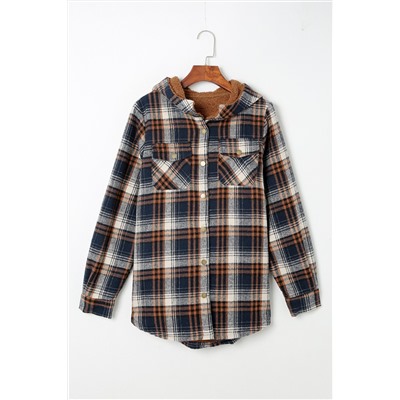 Plaid Pattern Sherpa Lined Hooded Shacket