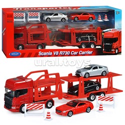 Набор 1:64, Грузовик Scania V8 R730 с тремя легковыми машинками