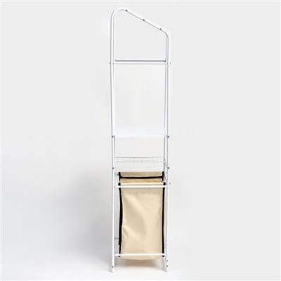Стеллаж с корзиной для белья и перекладинами, 2-х ярусный, 38×35×160 см, цвет белый