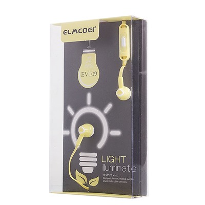 Проводные наушники с микрофоном внутриканальные Elmcoei EV109 Light illuminate (повр.уп) Jack 3,5  (yellow)