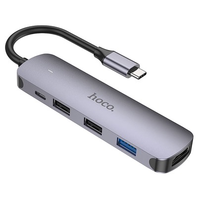 Хаб Type-C - USB Hoco HB27 HDTV+USB3.0+USB2.0*2+PD (metal gray)