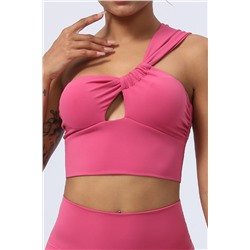 Rose Red Ruched Cutout One Shoulder Yoga Bra