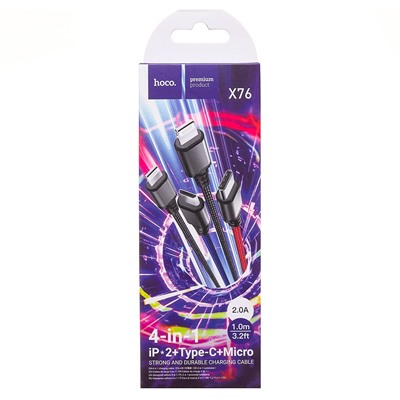 Кабель USB - Multi connector Hoco X76 4in1  100см 2A  (multicolor)