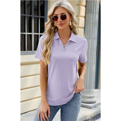 Orchid Petal Eyelet Textured Polo Shirt