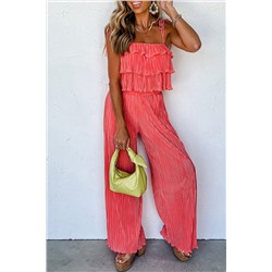 Pale Chestnut Ruffle Tiered Cami Pleated Wide Leg Pants Set