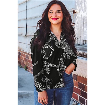 Black Cheetah Print Satin Shirt