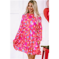 Multicolour Floral Bubble Sleeve Tiered Babydoll Dress