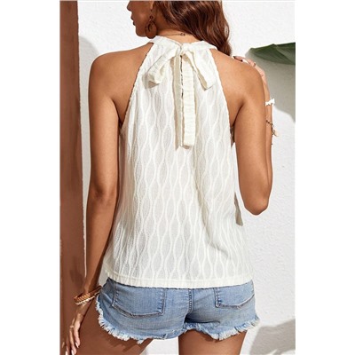 Beige Frenchy Lace Trim Textured Halter Tank Top