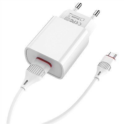 Адаптер Сетевой с кабелем Borofone BA20A Sharp USB 2,1A/10W (USB/Micro USB) (white)