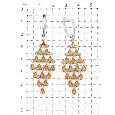 Серьги из серебра с кварцем цитрин родированные 925 пробы 2-1092р-105