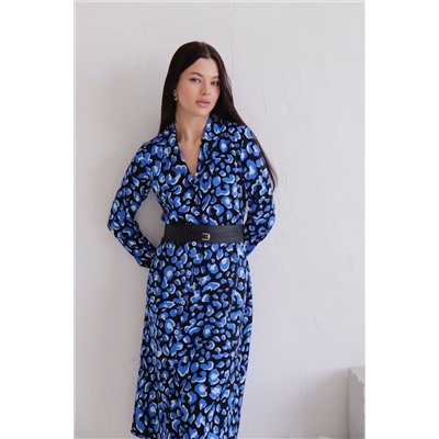 11635 Платье-рубашка с английским воротником сине-чёрное